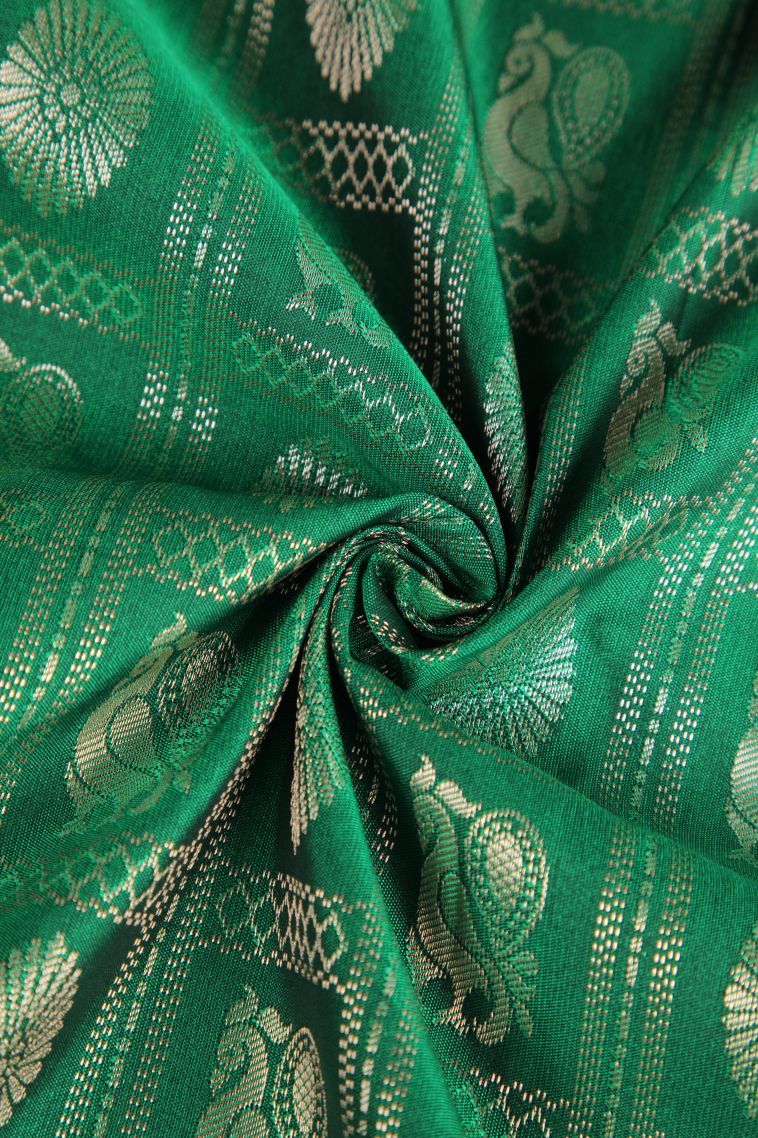 Bottle Green Apoorva Silk Sarees with Gold Zari Checks And Puttas view 4