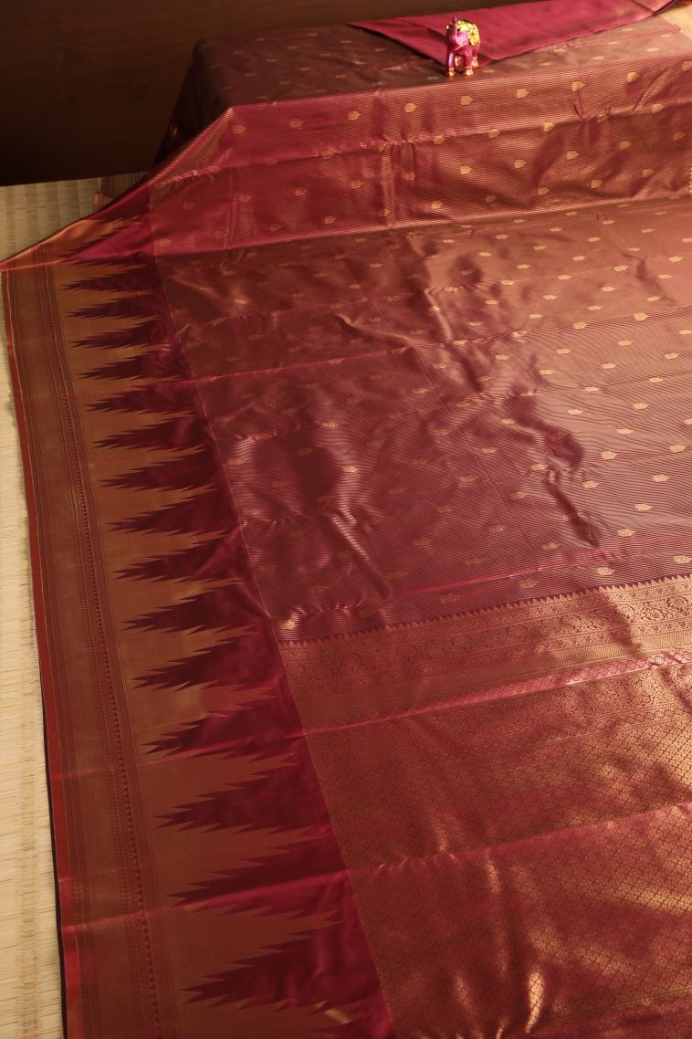 Currant Red Apoorva Silk Sarees with Gold Zari Thilagam Puttas view 2