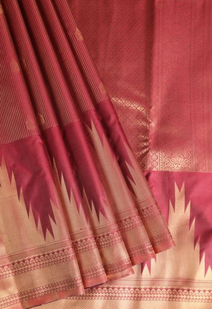 Currant Red Apoorva Silk Sarees with Gold Zari Thilagam Puttas