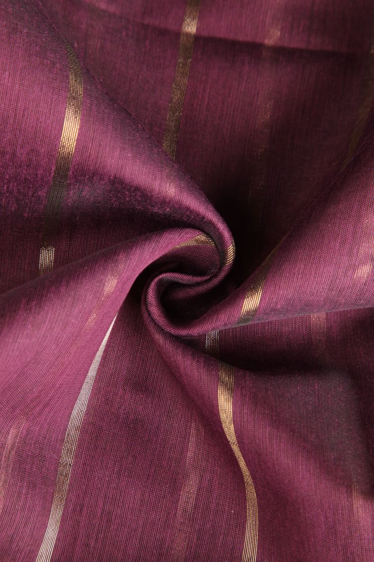 Bosenberry Purple Semi Tussar Silk with Gold Zari Stripes view 4