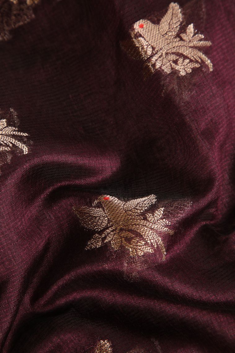 Sangria Purple Banaras Sarees with Gold Zari Birds Mottif view 4