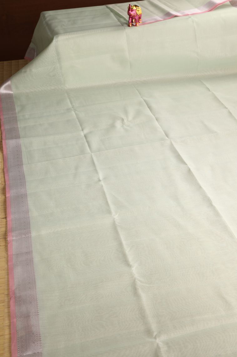 Pistachio Green Organza Saree with Silver Zari Plain view 2