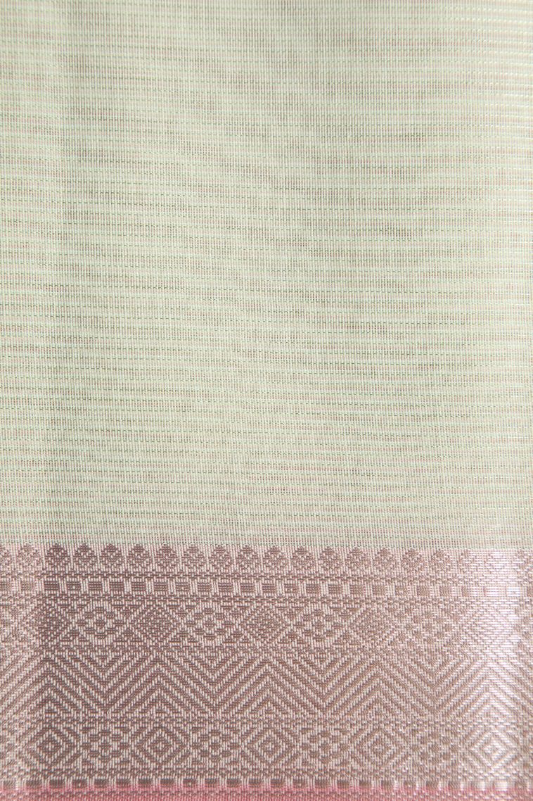 Pistachio Green Organza Saree with Silver Zari Plain view 3