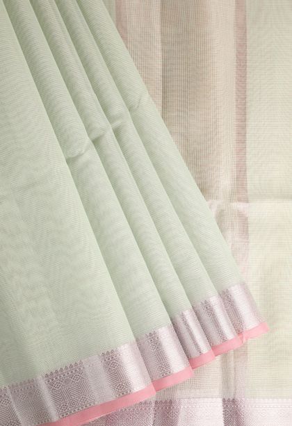 Pistachio Green Organza Saree with Silver Zari Plain