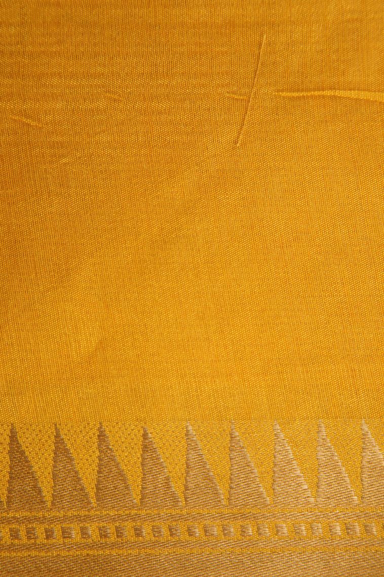 Merigold Orange Banaras Sarees with Gold Zari Buttis (small Dots Or Motifs) view 3