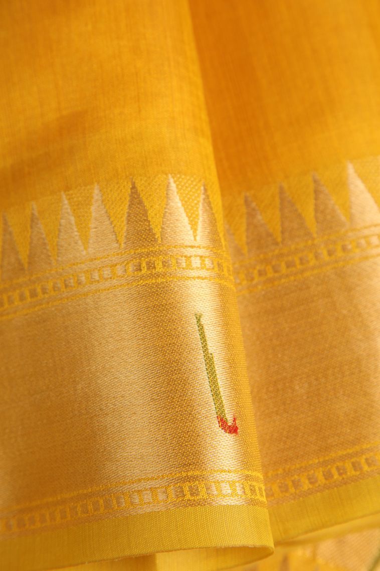 Merigold Orange Banaras Sarees with Gold Zari Buttis (small Dots Or Motifs) view 4