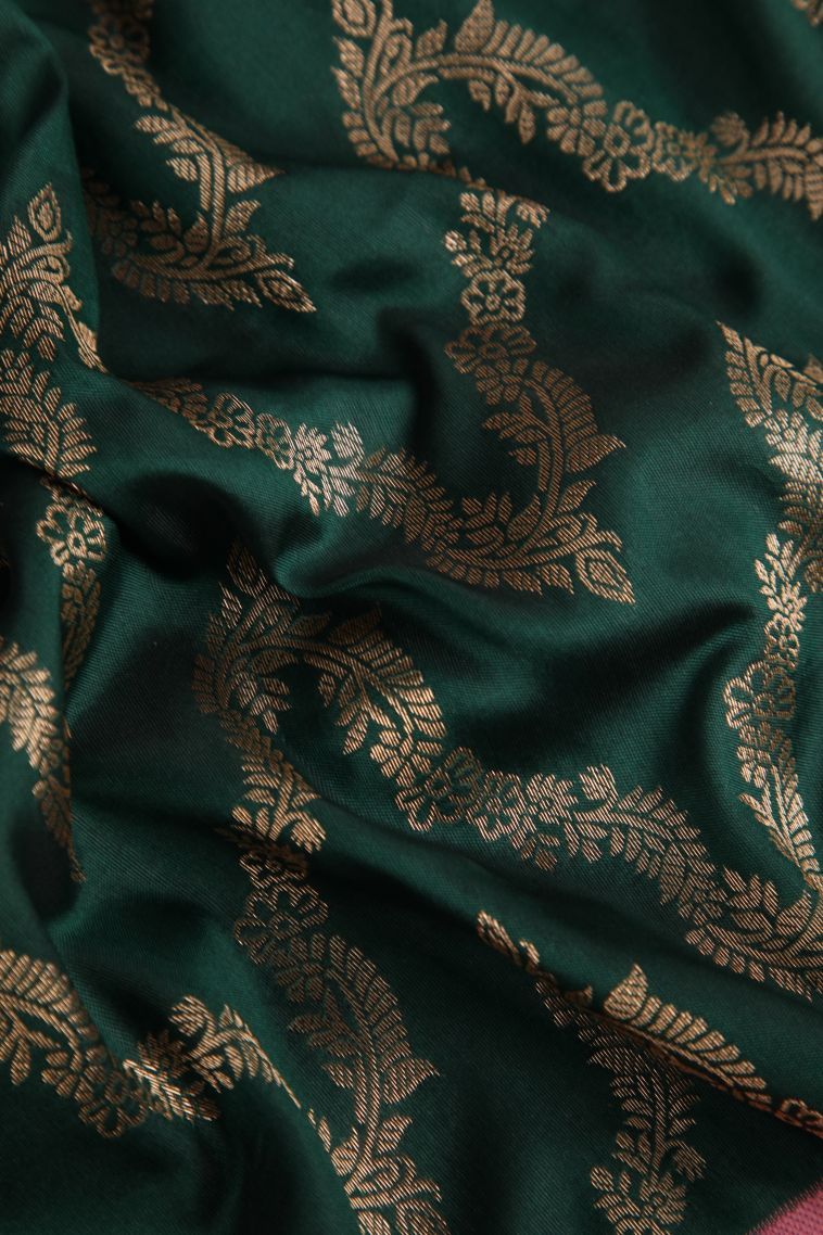 Bottle Green Apoorva Silk Sarees with Gold Zari Kodi Pattern view 4