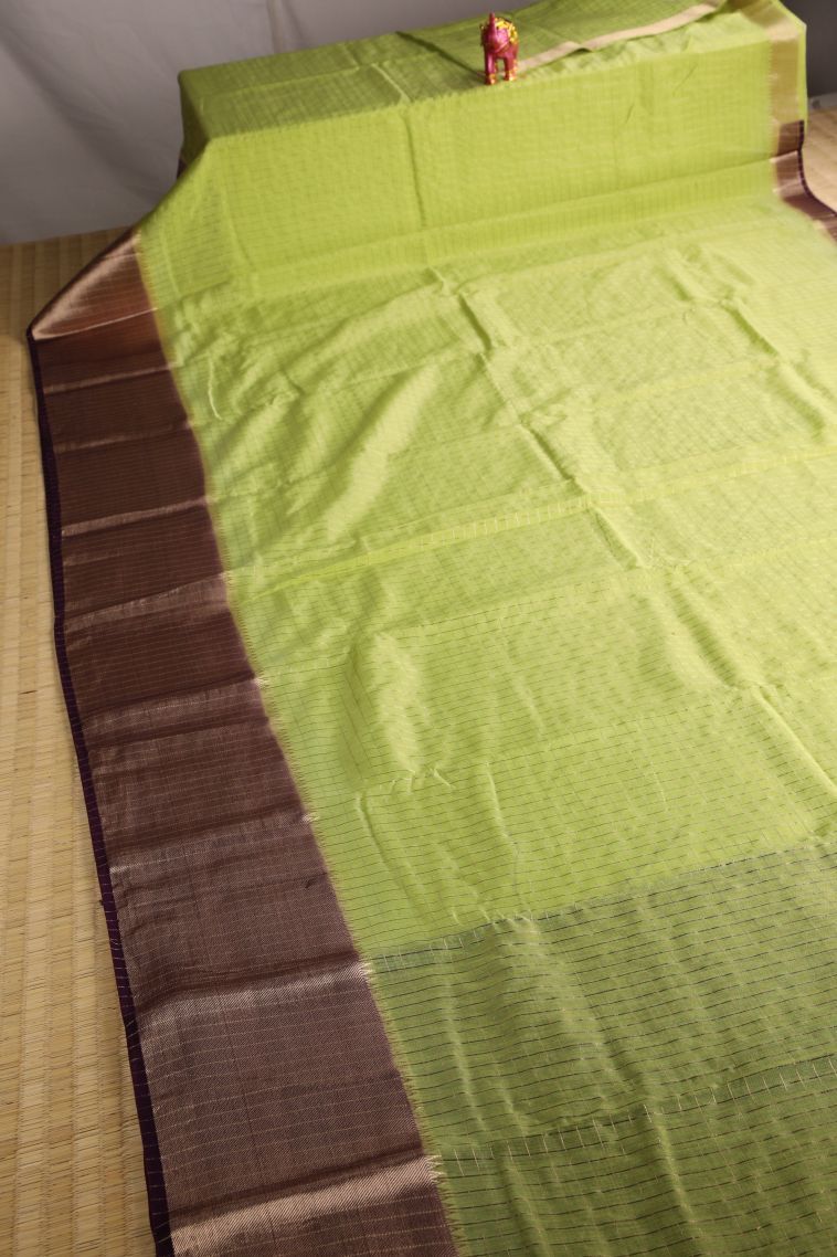 Chartreuse Green Fancy Saree with Gold Zari Checks view 2