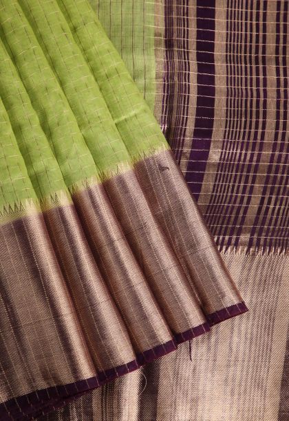 Chartreuse Green Fancy Saree with Gold Zari Checks