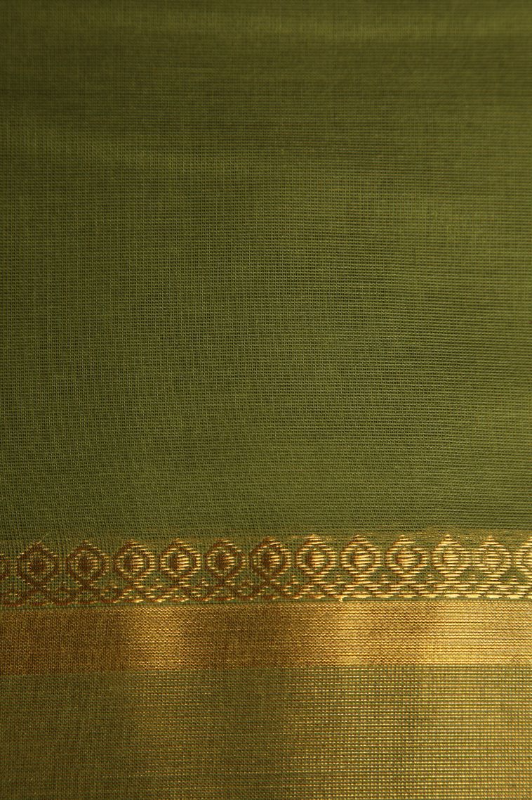 Basil Green Chettinad Cotton Sarees with Gold Zari Buttis (small Dots Or Motifs) view 3