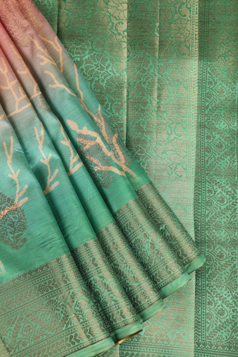 Rose Pink Tussar Saree with Antic Zari Thilagam Puttas view 1