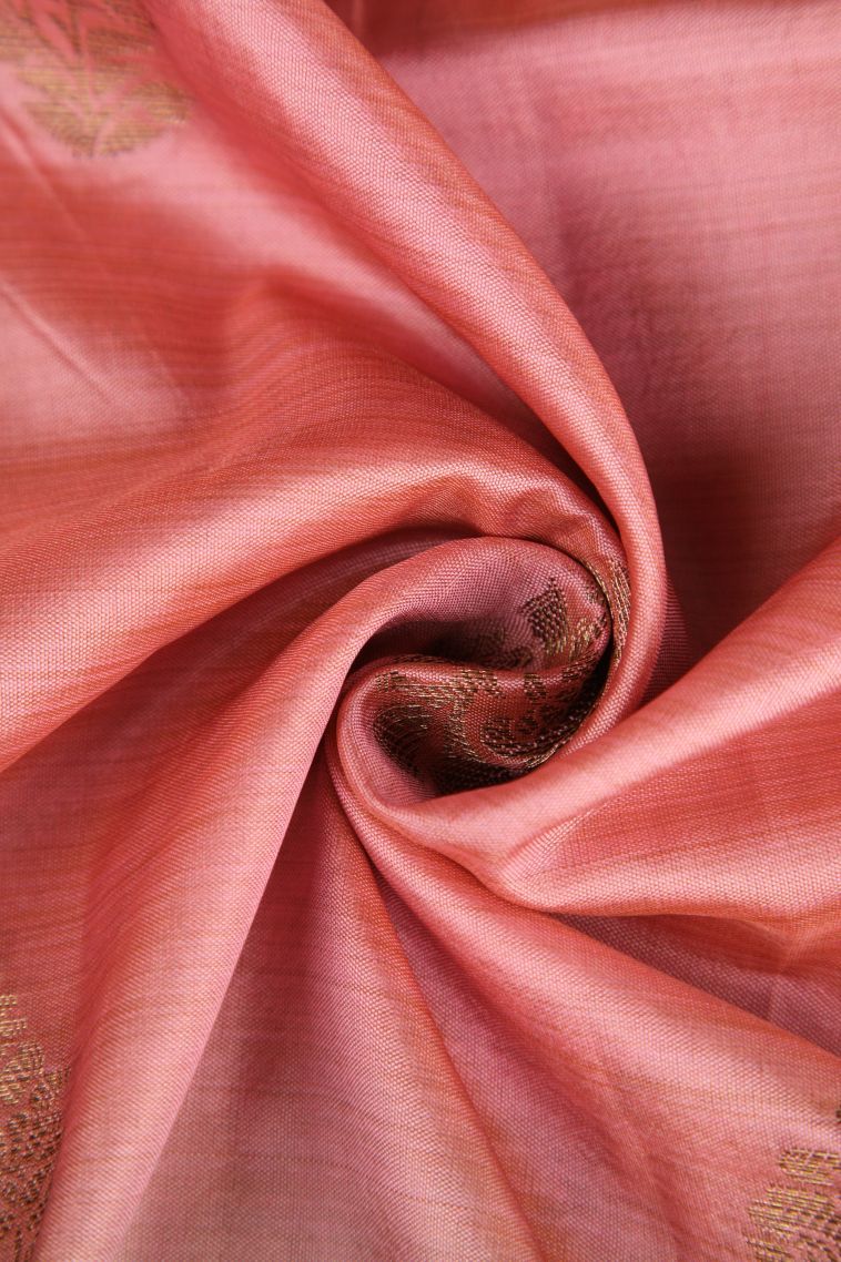 Rose Pink Tussar Saree with Antic Zari Thilagam Puttas view 4