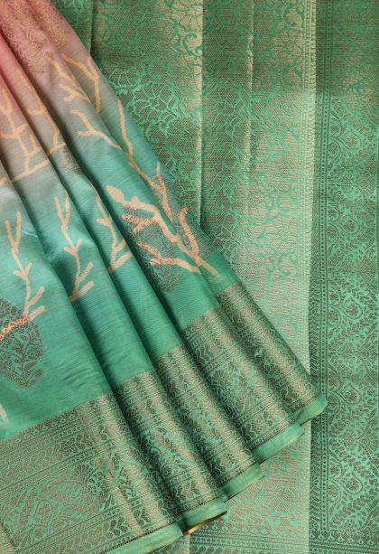 Rose Pink Tussar Saree with Antic Zari Thilagam Puttas