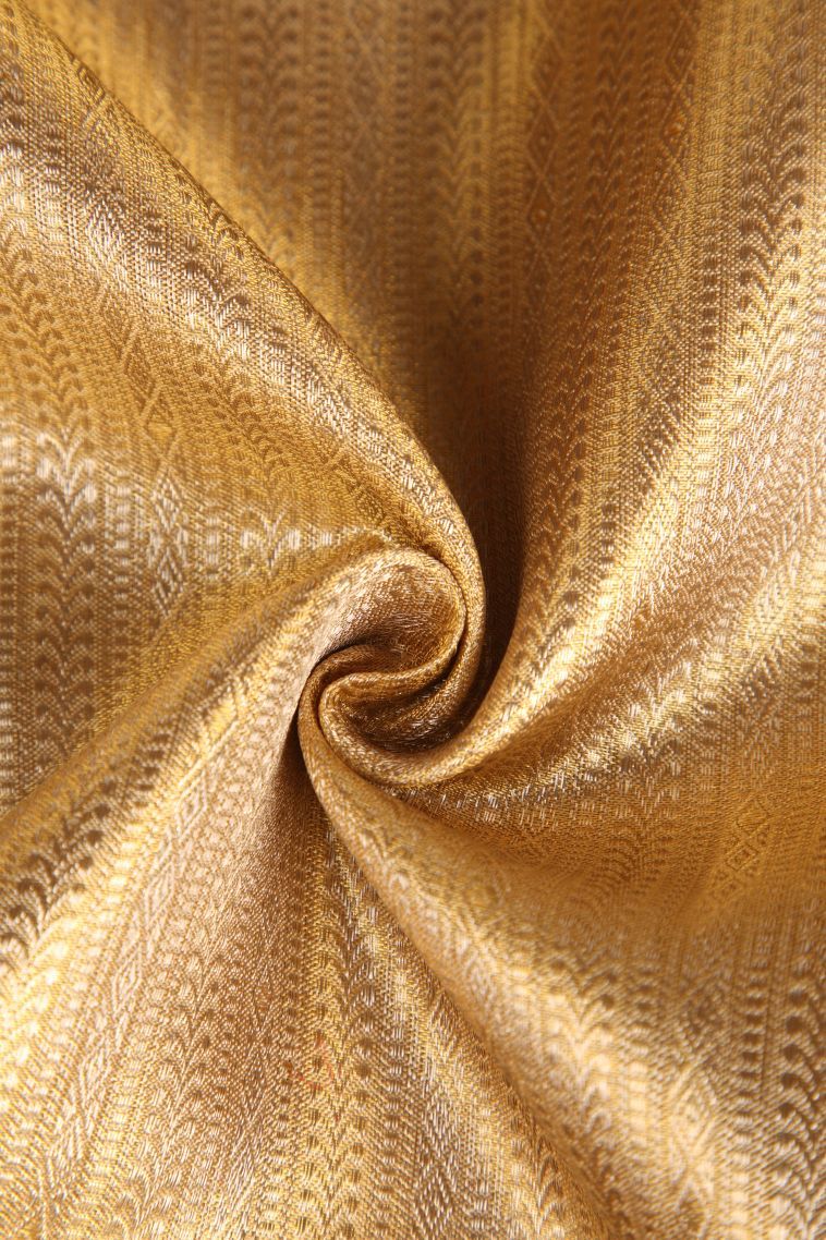 Gold Kanchipuram Silk Sarees with Gold Zari Floral Patterns view 4