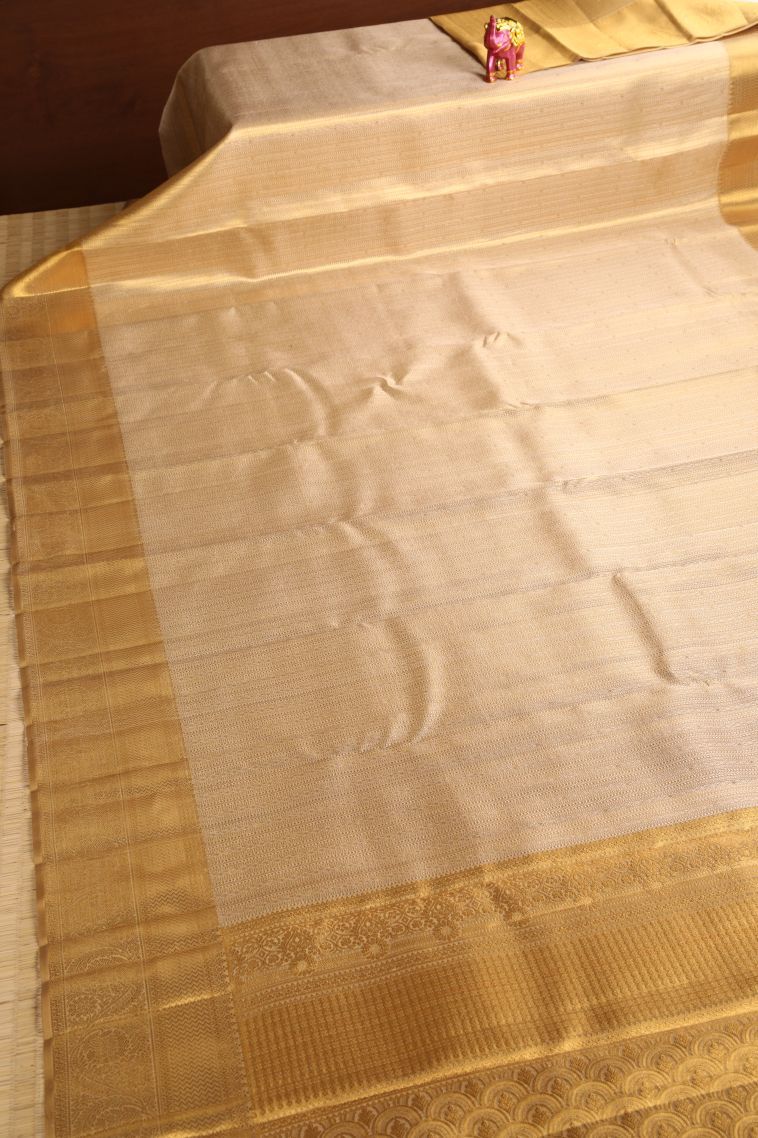 Gold Kanchipuram Silk Sarees with Gold Zari Floral Patterns view 2