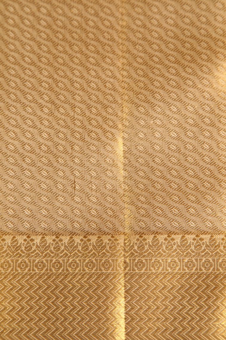 Gold Kanchipuram Silk Sarees with Gold Zari Floral Patterns view 3