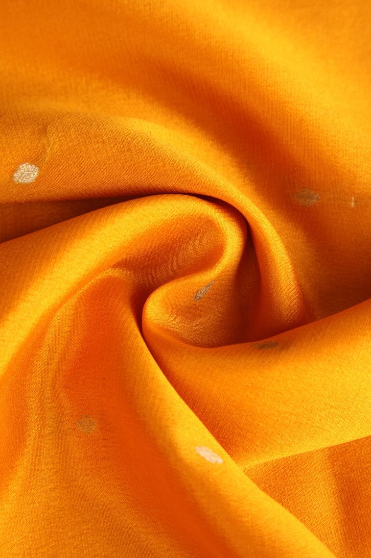 Honey Orange Mysore Silk with Gold Zari Buttis (small Dots Or Motifs) view 4
