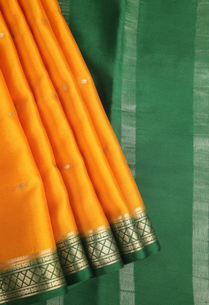 Honey Orange Mysore Silk with Gold Zari Buttis (small Dots Or Motifs)