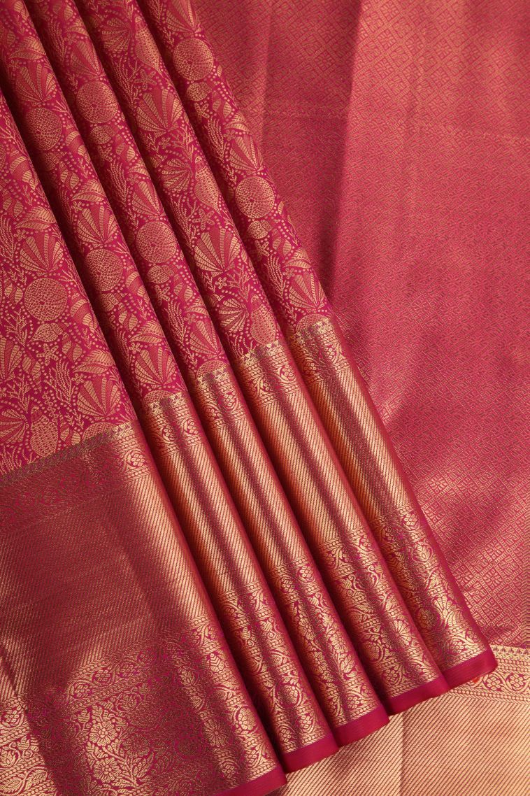 Magenta  Pink Apoorva Silk Sarees with Gold Zari Floral Patterns view 1