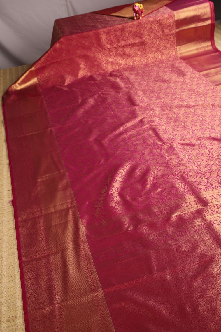 Magenta  Pink Apoorva Silk Sarees with Gold Zari Floral Patterns view 2