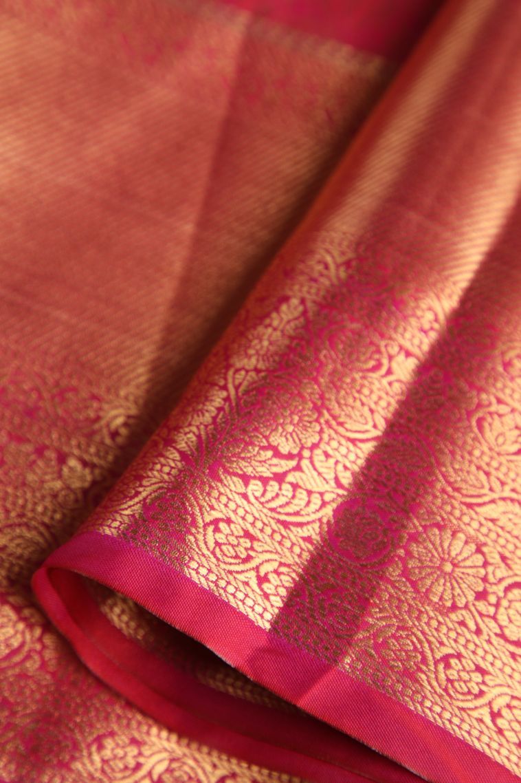 Magenta  Pink Apoorva Silk Sarees with Gold Zari Floral Patterns view 4