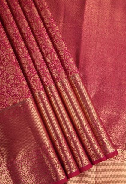 Magenta  Pink Apoorva Silk Sarees with Gold Zari Floral Patterns