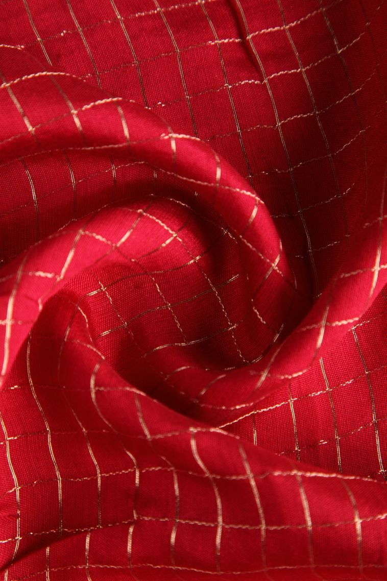 Crimson Red Fancy Saree with Gold Zari Checks view 4