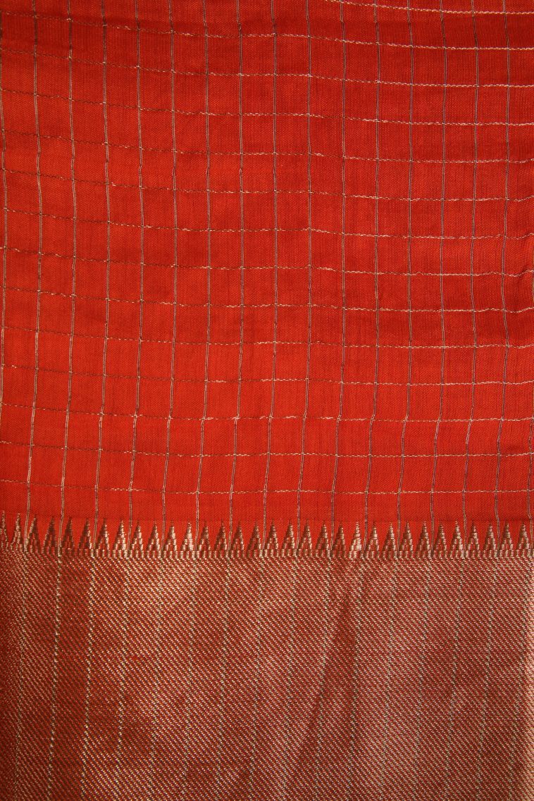 Crimson Red Fancy Saree with Gold Zari Checks view 3