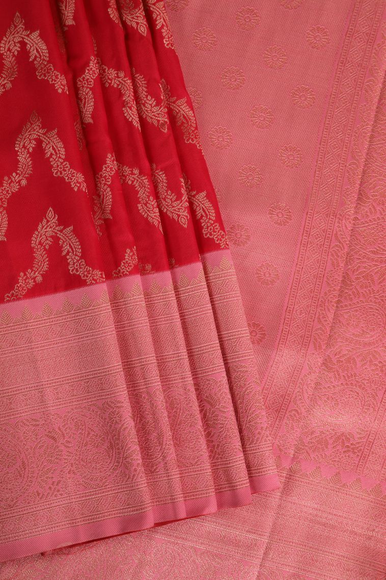 Candy Red Apoorva Silk Sarees with Gold Zari Kodi Pattern view 1