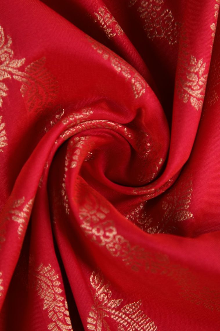 Candy Red Apoorva Silk Sarees with Gold Zari Kodi Pattern view 4
