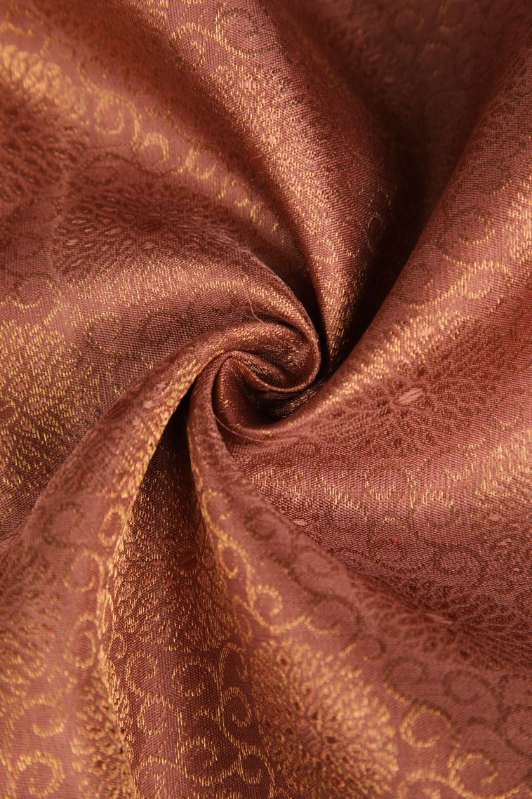 Tawny Brown Kanchipuram Silk Sarees with Gold Zari Floral Patterns view 4