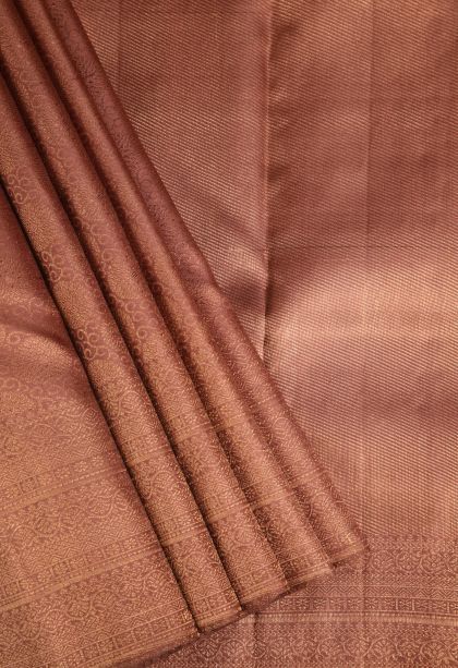 Tawny Brown Kanchipuram Silk Sarees with Gold Zari Floral Patterns