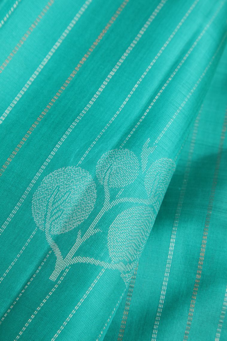 Sapphire Blue Soft Silk Saree with Gold And Silver Zari Floral Patterns view 4