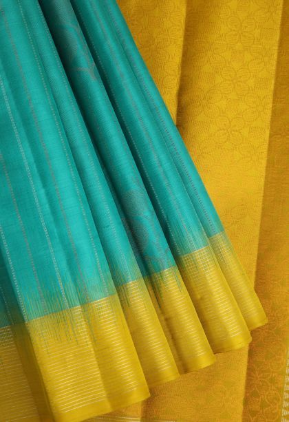 Sapphire Blue Soft Silk Saree with Gold And Silver Zari Floral Patterns