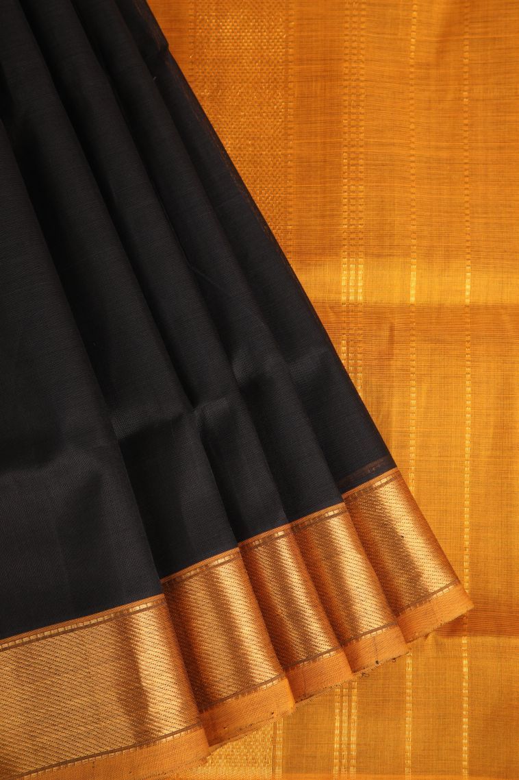 Asphalt Black Silk Cotton with Gold Zari Plain Zari view 1