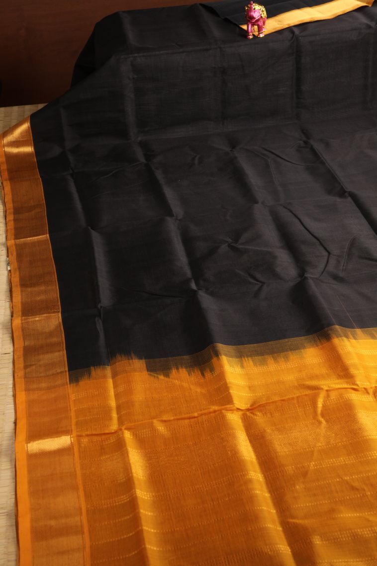 Asphalt Black Silk Cotton with Gold Zari Plain Zari view 2