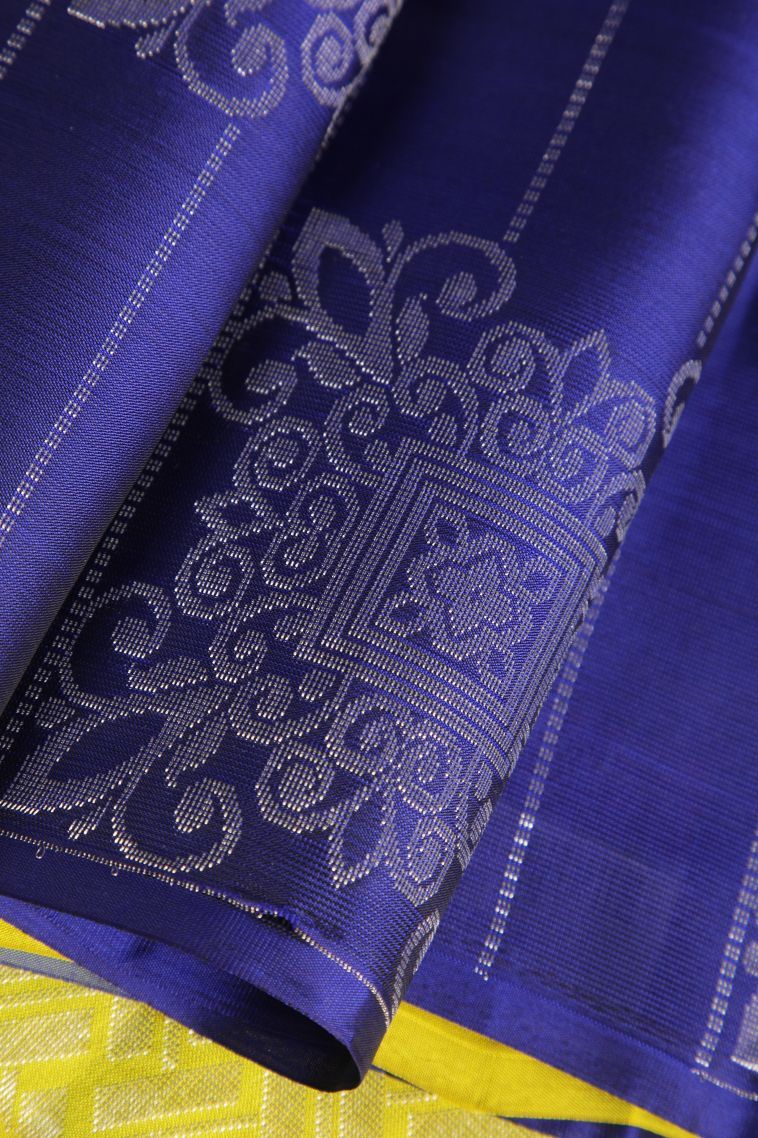 Berry Blue Soft Silk Saree with Silver Zari Floral Puttas view 4
