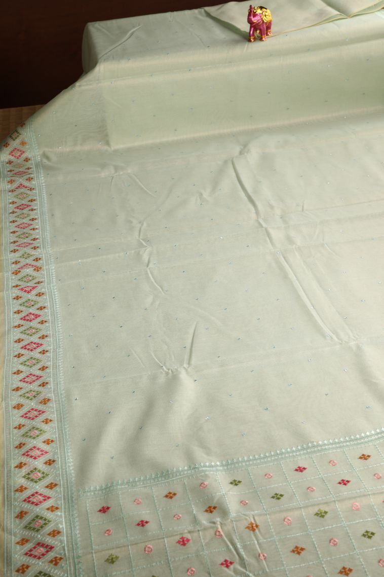 Mint Green Tissue Silk Sarees with Without Zari Zari Plain view 2