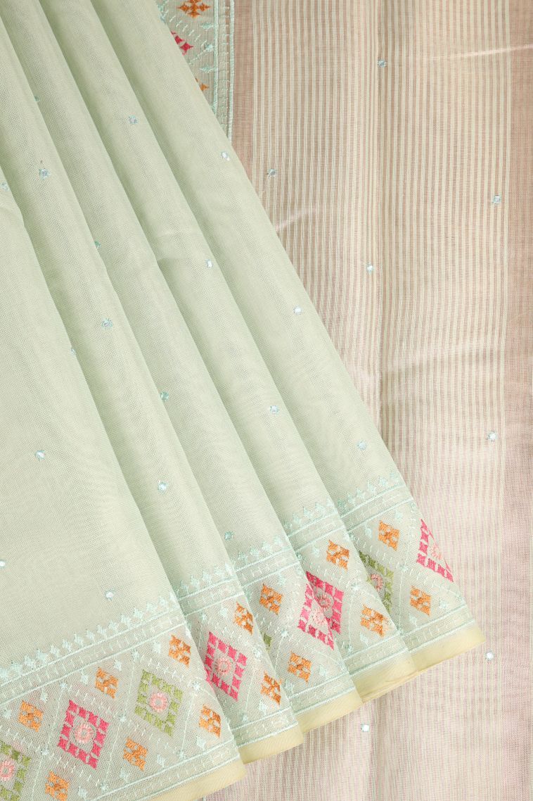 Mint Green Tissue Silk Sarees with Without Zari Zari Plain view 1