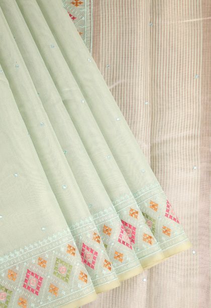 Mint Green Tissue Silk Sarees with Without Zari Zari Plain
