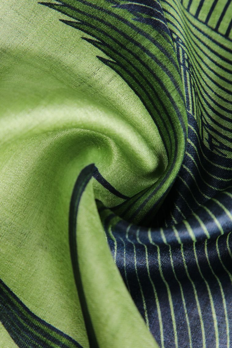 Fern Green Tussar Saree with Gold Zari Geometric Shapes view 4