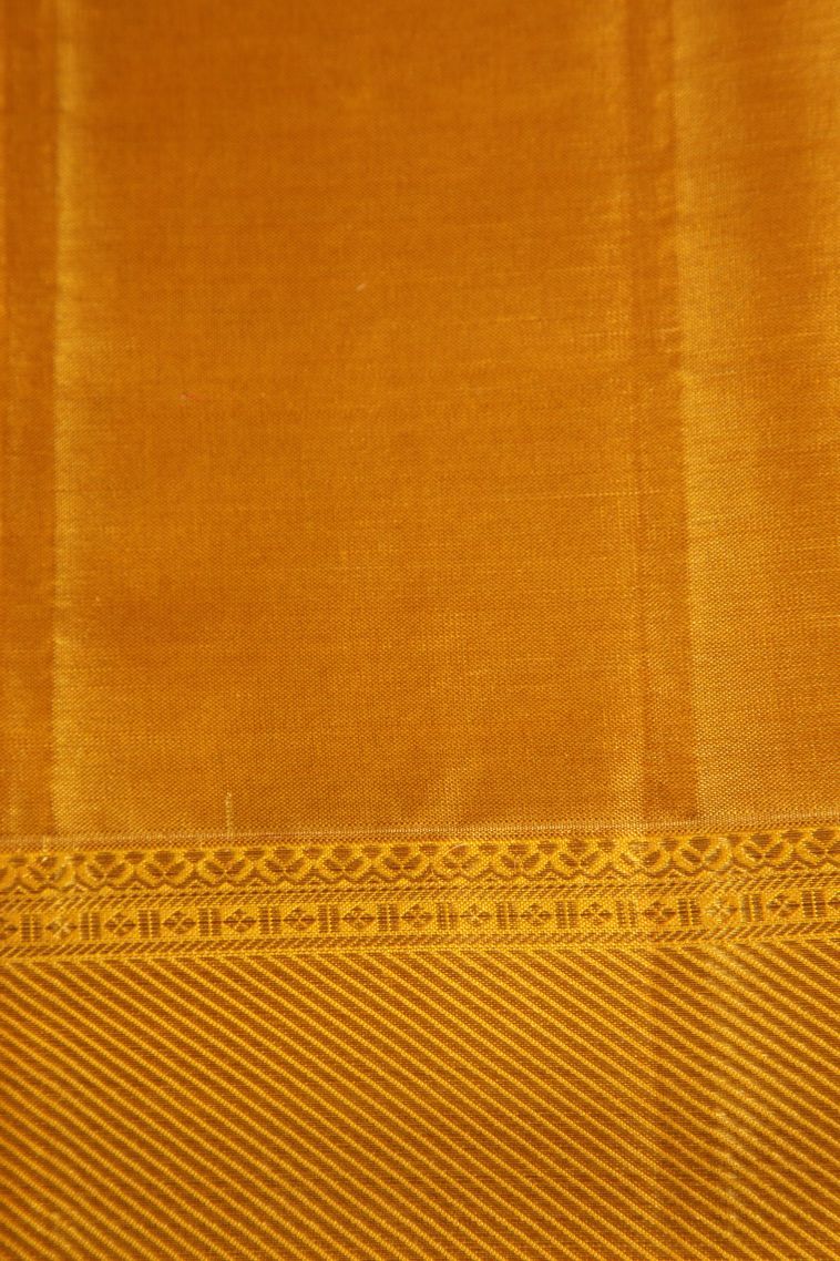 Beige Yellow Kanchipuram Silk Sarees with Gold Zari Floral Patterns view 3