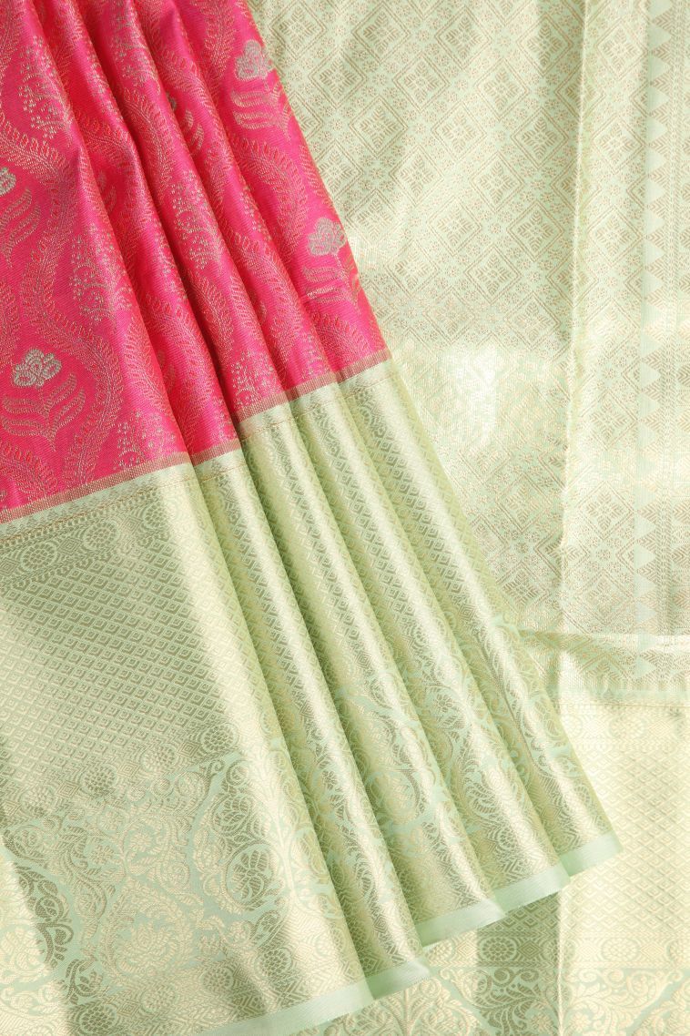 Punch Pink Apoorva Silk Sarees with Gold Zari Thilagam Puttas view 1