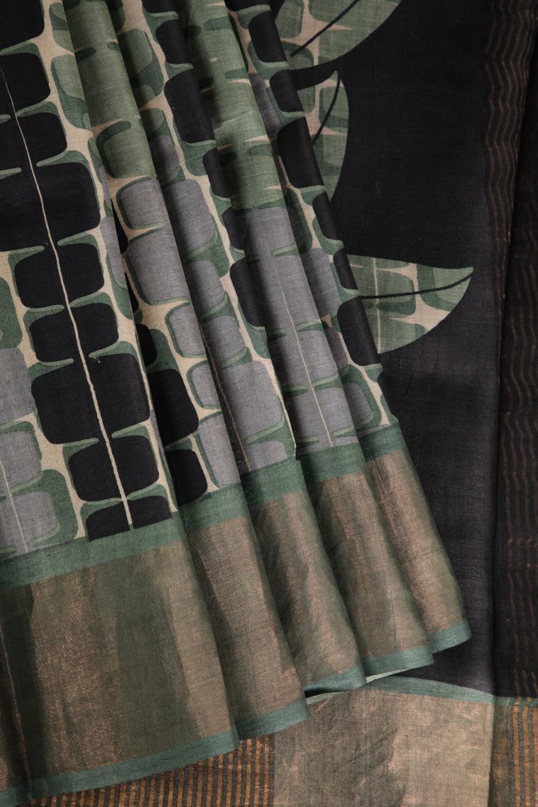 Mint Green Fancy Saree with Gold Zari Geometric Shapes view 1