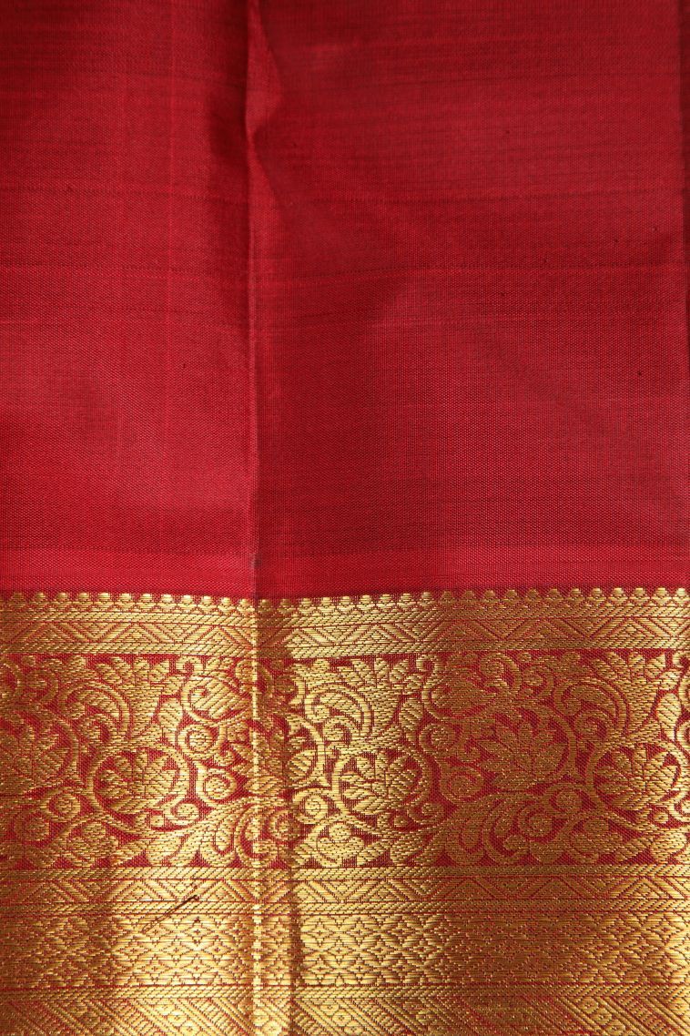 Moccon Green Kanchipuram Silk Sarees with Gold Zari Floral Patterns view 3