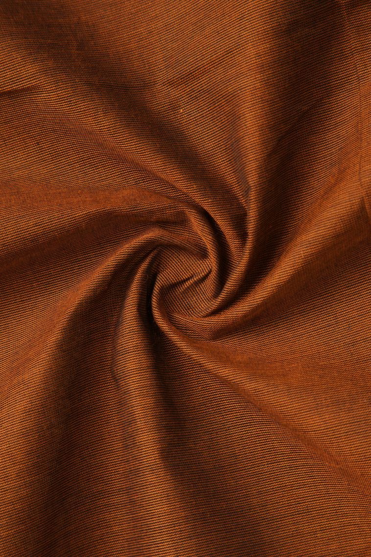 Tawny Brown Chettinad Cotton Sarees with Gold Zari Plain view 4