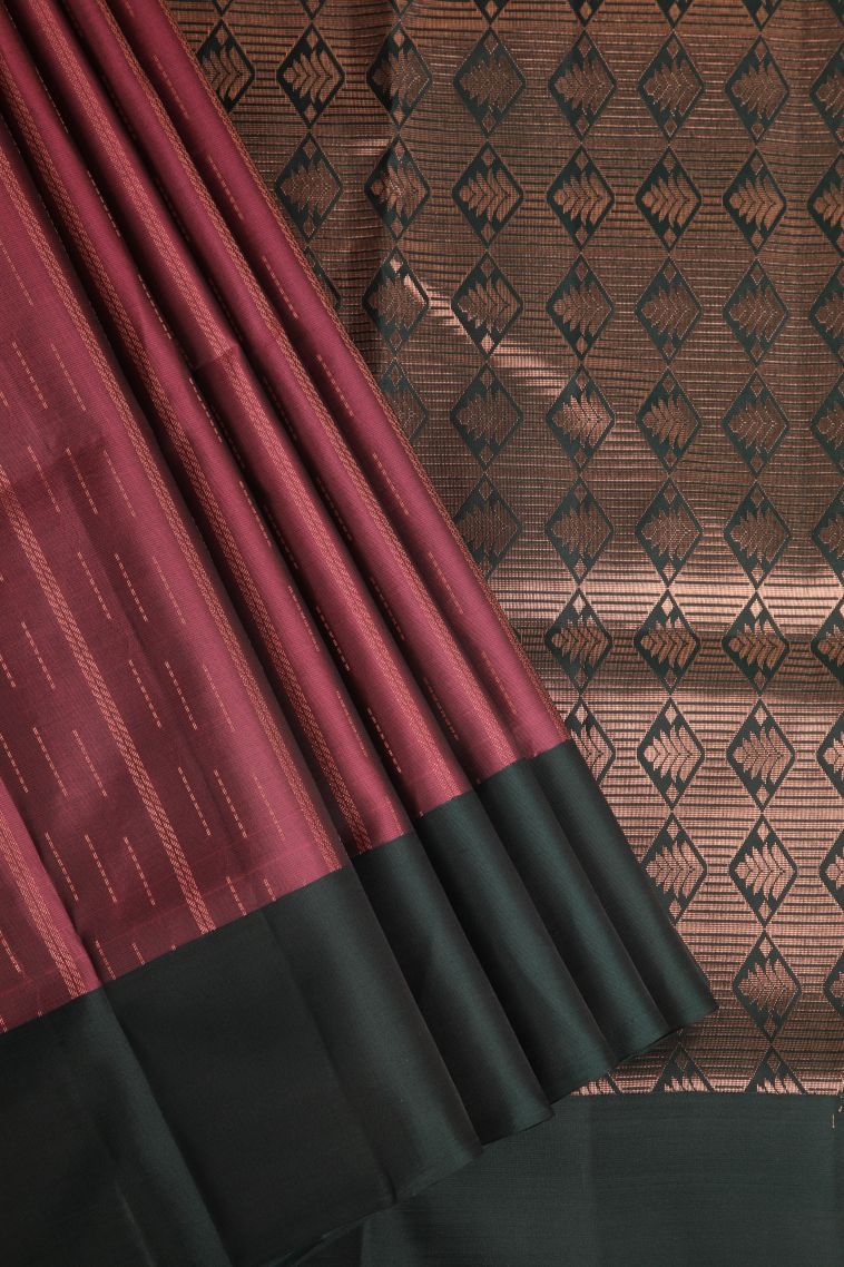 Jam Purple Soft Silk Saree with Copper Zari Rain Drops Mottif view 1