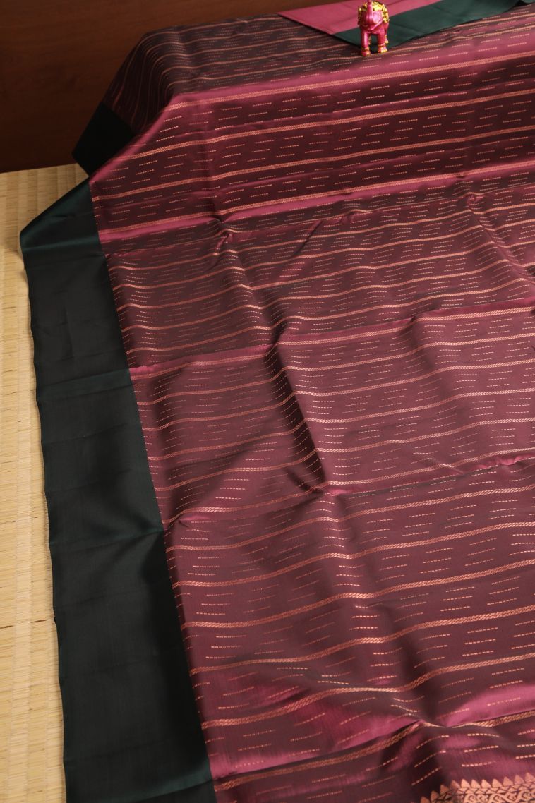 Jam Purple Soft Silk Saree with Copper Zari Rain Drops Mottif view 2
