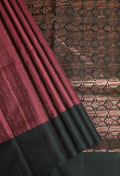 Jam Purple Soft Silk Saree with Copper Zari Rain Drops Mottif