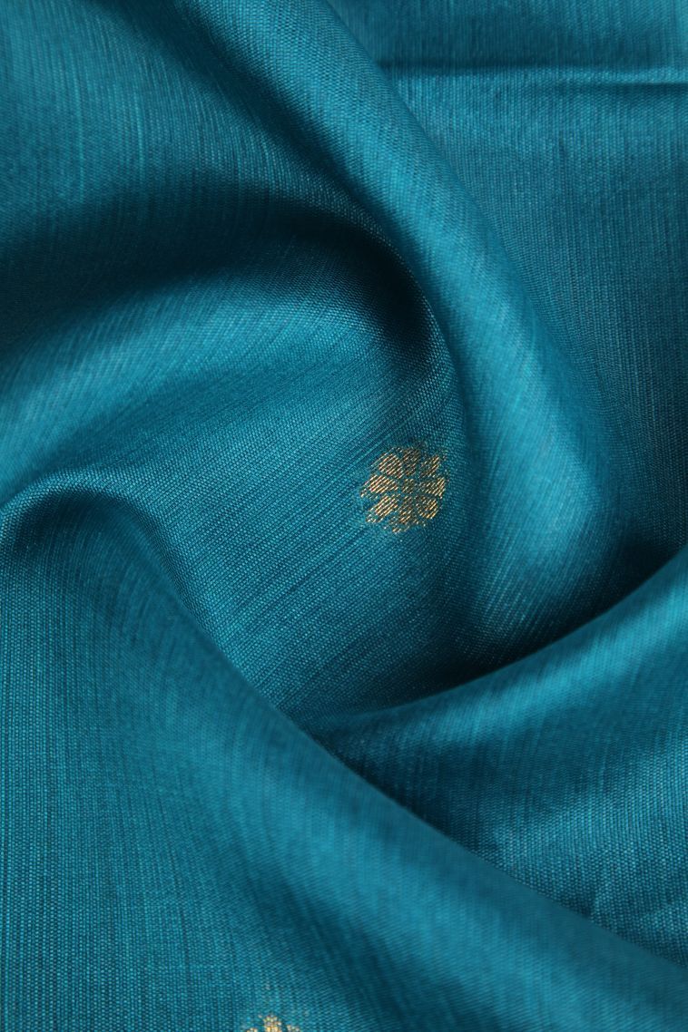 Cerulean Blue Banaras Sarees with Gold Zari Buttis (small Dots Or Motifs) view 4